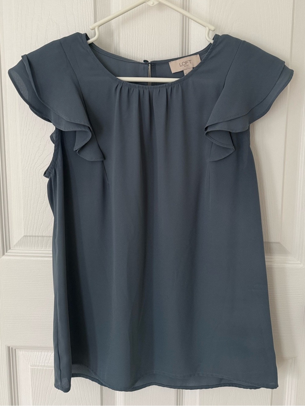 LOFT Outlet Slate Blue Flutter Sleeve Blouse